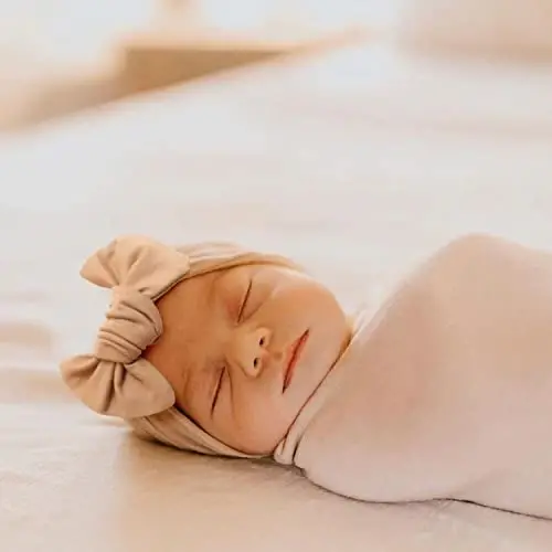 Konssy Baby Girl Newborn Receiving Blanket with Headband Set Baby Swaddle Nursery Swaddle Wrap - 3