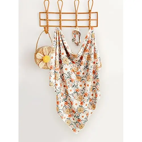 Konssy Baby Girl Newborn Receiving Blanket with Headband Set Baby Swaddle Nursery Swaddle Wrap - 4