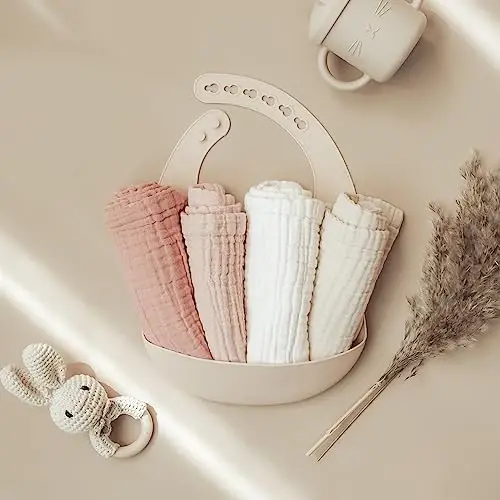 Konssy Baby Muslin Washcloths 7-Pack, 100% Cotton Baby Bath Washcloths, Soft & Absorbent Wash Cloths and Burp Cloths for Newborn Kids Girls & Boys, 11x11 inches - 2