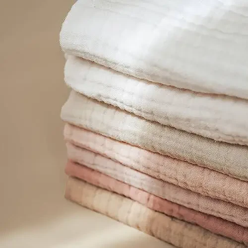 Konssy Baby Muslin Washcloths 7-Pack, 100% Cotton Baby Bath Washcloths, Soft & Absorbent Wash Cloths and Burp Cloths for Newborn Kids Girls & Boys, 11x11 inches - 4