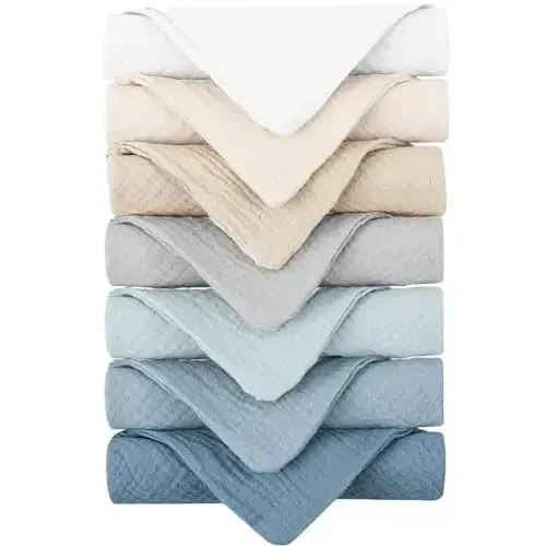Konssy Baby Muslin Washcloths 7-Pack, 100% Cotton Baby Bath Washcloths, Soft & Absorbent Wash Cloths and Burp Cloths for Newborn Kids Girls & Boys, 11x11 inches - KONSSY