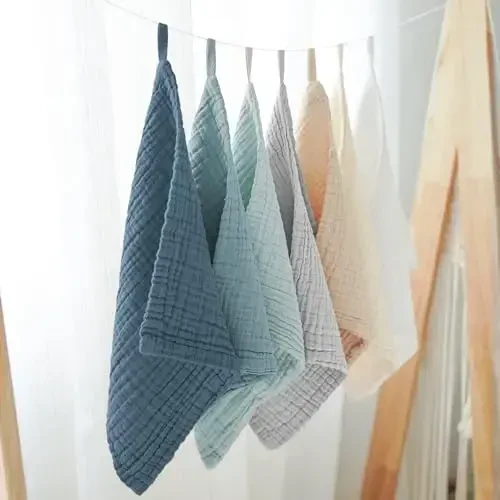 Konssy Baby Muslin Washcloths 7-Pack, 100% Cotton Baby Bath Washcloths, Soft & Absorbent Wash Cloths and Burp Cloths for Newborn Kids Girls & Boys, 11x11 inches - 5