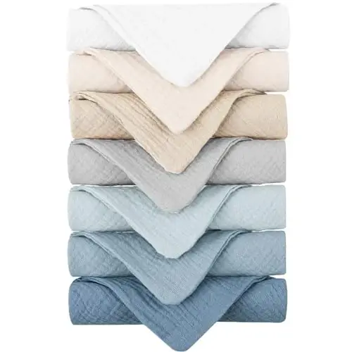 Konssy Baby Muslin Washcloths 7-Pack, 100% Cotton Baby Bath Washcloths, Soft & Absorbent Wash Cloths and Burp Cloths for Newborn Kids Girls & Boys, 11x11 inches - 1