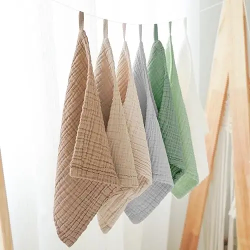 Konssy Baby Muslin Washcloths 7-Pack, 100% Cotton Baby Bath Washcloths, Soft & Absorbent Wash Cloths and Burp Cloths for Newborn Kids Girls & Boys, 11x11 inches - 5