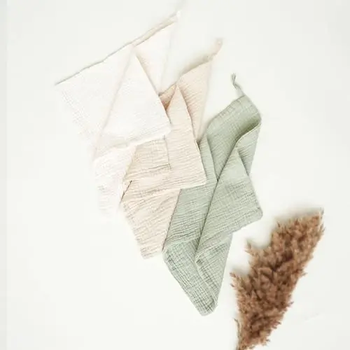 Konssy Baby Muslin Washcloths 7-Pack, 100% Cotton Baby Bath Washcloths, Soft & Absorbent Wash Cloths and Burp Cloths for Newborn Kids Girls & Boys, 11x11 inches - 2