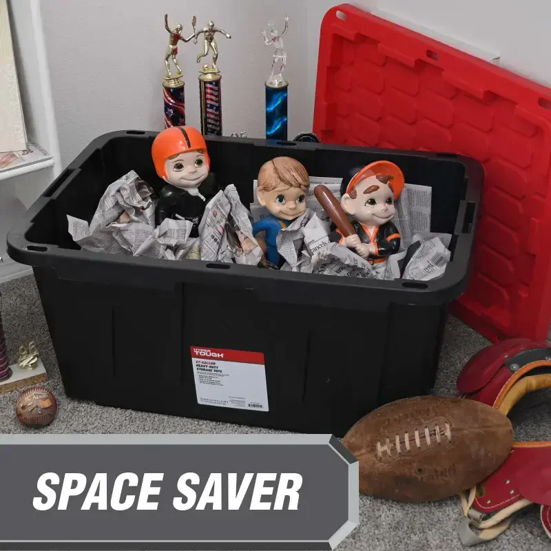 Контейнер для хранения Hyper Tough, 27 галлонов, штабелируемый, с защелкивающейся крышкой, черный с красной крышкой, комплект из 4 шт. - 4