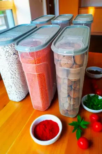 Контейнер для хранения продуктов и бобовых в кладовой 6-штучный набор Роскошная коробка (4 литра) Набор приданого 12 деталей Силиконовая крышка Красная - 5