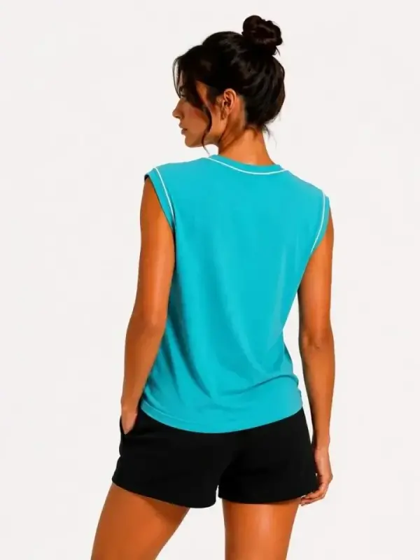 Kontrast Biyeli Kolsuz Atlet Bisiklet Yaka Yazlık Basic Atlet - Turkuaz - 4