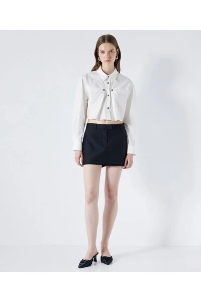 Kontrast düğmeli poplin gömlek - İPEKYOL (1)