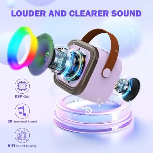 Koolcover Mini Karaoke Machine for Kids Adults, Portable Bluetooth Speaker with 2 Wireless Microphones,Toys Birthday Gifts for Girls Ages 4, 5, 6, 7, 8,9,10,11,12+ Family Home Party (Purple) - 2