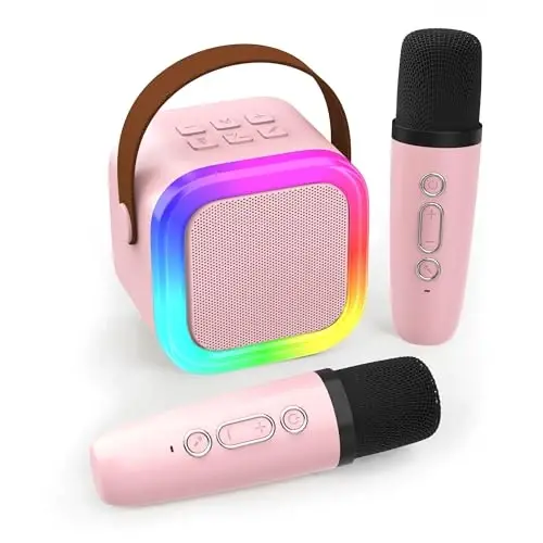 Koolcover Mini Karaoke Machine for Kids Adults, Portable Bluetooth Speaker with 2 Wireless Microphones,Toys Birthday Gifts for Girls Ages 4, 5, 6, 7, 8,9,10,11,12+ Family Home Party (Pink) - 1