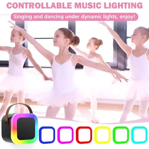 Koolcover Mini Karaoke Machine for Kids Adults, Portable Bluetooth Speaker with 2 Wireless Microphones,Toys Birthday Gifts for Girls Ages 4, 5, 6, 7, 8,9,10,11,12+ Family Home Party (Black) - 6