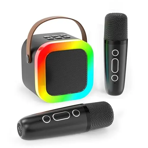 Koolcover Mini Karaoke Machine for Kids Adults, Portable Bluetooth Speaker with 2 Wireless Microphones,Toys Birthday Gifts for Girls Ages 4, 5, 6, 7, 8,9,10,11,12+ Family Home Party (Black) - KOOLCOVER