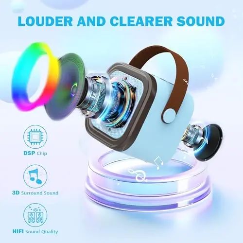 Koolcover Mini Karaoke Machine for Kids Adults, Portable Bluetooth Speaker with 2 Wireless Microphones,Toys Birthday Gifts for Girls Ages 4, 5, 6, 7, 8,9,10,11,12+ Family Home Party (Blue) - 2