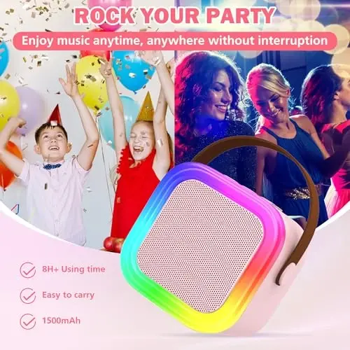 Koolcover Mini Karaoke Machine for Kids Adults, Portable Bluetooth Speaker with 2 Wireless Microphones,Toys Birthday Gifts for Girls Ages 4, 5, 6, 7, 8,9,10,11,12+ Family Home Party (Pink) - 5