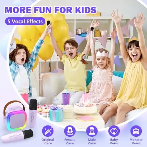 Koolcover Mini Karaoke Machine for Kids Adults, Portable Bluetooth Speaker with 2 Wireless Microphones,Toys Birthday Gifts for Girls Ages 4, 5, 6, 7, 8,9,10,11,12+ Family Home Party (Purple) - 3
