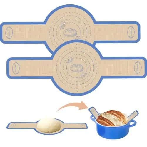 Koolstuffs Sourdough Silicone Bread Sling for Dutch Oven, 2 Pack | Long Handles for Dough Transfer, Nonstick Bread Release, Dishwasher Cleanup, Flexible Reusable Design, Round, Dark Blue - 1