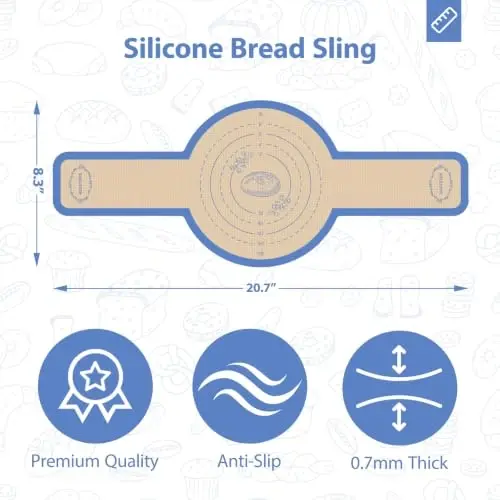 Koolstuffs Sourdough Silicone Bread Sling for Dutch Oven, 2 Pack | Long Handles for Dough Transfer, Nonstick Bread Release, Dishwasher Cleanup, Flexible Reusable Design, Round, Dark Blue - 6