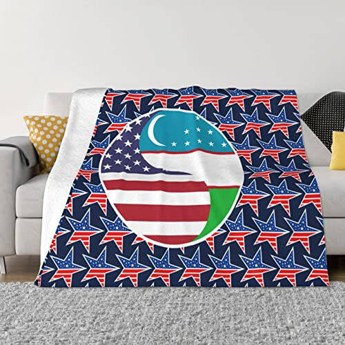 Koonomi Yin Yang Flag Combination of America and Uzbekistan Blanket Soft Flannel Throw Blanket 50