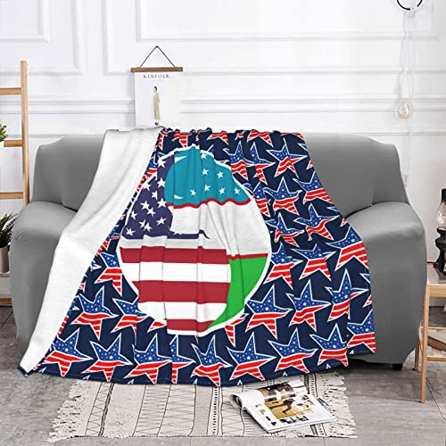 Koonomi Yin Yang Flag Combination of America and Uzbekistan Blanket Soft Flannel Throw Blanket 50