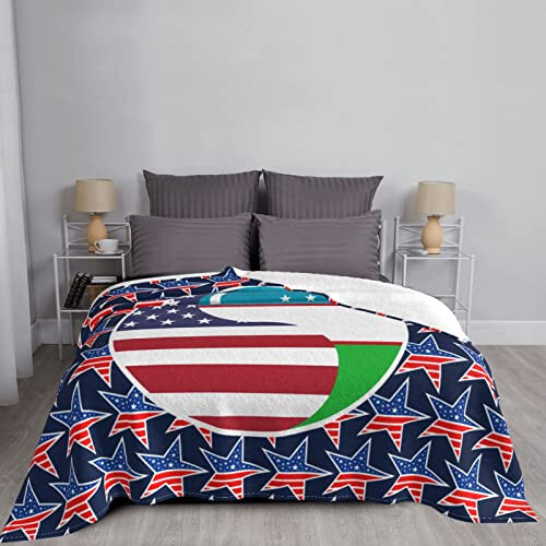 Koonomi Yin Yang Flag Combination of America and Uzbekistan Blanket Soft Flannel Throw Blanket 50