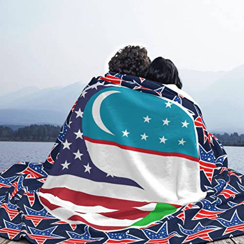 Koonomi Yin Yang Flag Combination of America and Uzbekistan Blanket Soft Flannel Throw Blanket 50