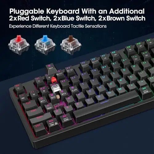 KOORUI Brown Switch bilan simli o'yin klaviaturalari, Volume Knob bilan Hot-Swap mexanik klaviatura, 26 RGB yoritilgan klaviatura, to'liq tugmachali Anti-Ghosting, PC uchun ikki rangli inyeksion kalpaklar - 3