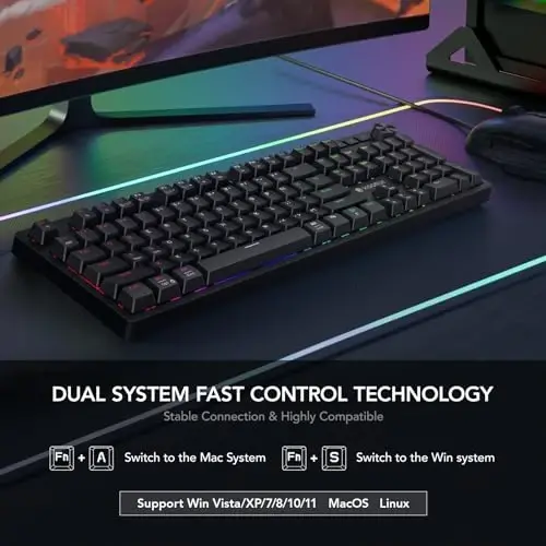 KOORUI Brown Switch bilan simli o'yin klaviaturalari, Volume Knob bilan Hot-Swap mexanik klaviatura, 26 RGB yoritilgan klaviatura, to'liq tugmachali Anti-Ghosting, PC uchun ikki rangli inyeksion kalpaklar - 5