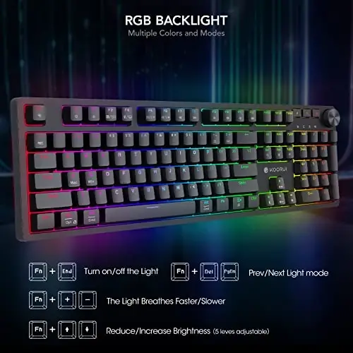 KOORUI Wired Gaming Keyboards with Brown Switch,Hot-Swap Mechanical Keyboard with Volume Knob, 26 RGB Backlit Light Up Keyboard, Full Keys Anti-Ghosting, Dual Color Injection Molded Keycaps for PC - 4