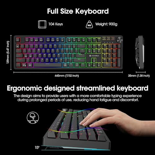 KOORUI Wired Gaming Keyboards with Blue Switch, Hot-Swap Mechanical Keyboard with Volume Knob, 26 RGB Backlit Light Up keyboard, Full Keys Anti-Ghosting, Dual Color Injection Molded Keycaps for Win/Mac - 6