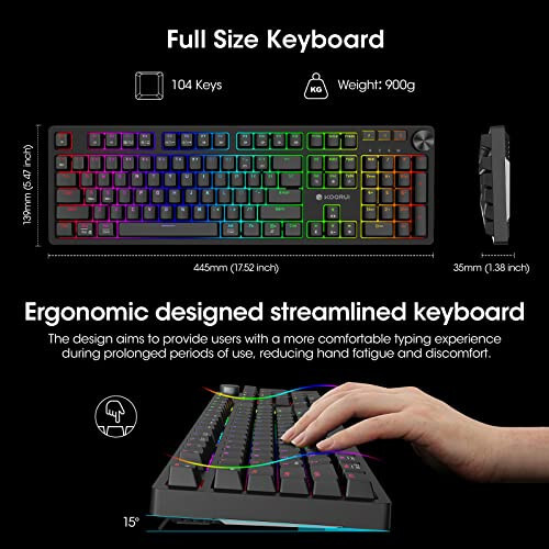 KOORUI Wired Gaming Keyboards with Red Switch, Hot-Swap Mechanical Keyboard with Volume Knob, 26 RGB Backlit Light Up Keyboard, Full Keys Anti-Ghosting, Dual Color Injection Molded Keycaps for Win/Mac - 6