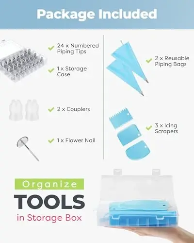 Kootek 32-Piece Piping Bags and Tips Set with 24 Icing Piping Tips, 2 Reusable Pastry Bags 12 Inch, Reusable Piping Icing Bags and Tips, Cake Decorating Kit for Frosting Cookie, Cupcake - 5