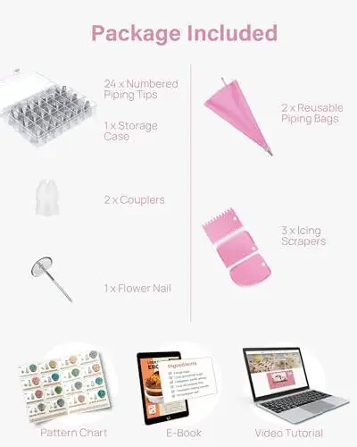 Kootek 32-Piece Piping Bags and Tips Set with 24 Icing Piping Tips, 2 Reusable Pastry Bags 12 Inch, Reusable Piping Icing Bags and Tips, Cake Decorating Kit for Frosting Cookie, Cupcake - 13