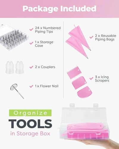 Kootek 32-Piece Piping Bags and Tips Set with 24 Icing Piping Tips, 2 Reusable Pastry Bags 12 Inch, Reusable Piping Icing Bags and Tips, Cake Decorating Kit for Frosting Cookie, Cupcake - 7