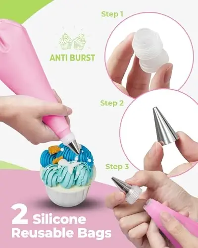Kootek 32-Piece Piping Bags and Tips Set with 24 Icing Piping Tips, 2 Reusable Pastry Bags 12 Inch, Reusable Piping Icing Bags and Tips, Cake Decorating Kit for Frosting Cookie, Cupcake - 5