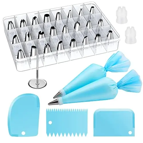 Kootek 32-Piece Piping Bags and Tips Set with 24 Icing Piping Tips, 2 Reusable Pastry Bags 12 Inch, Reusable Piping Icing Bags and Tips, Cake Decorating Kit for Frosting Cookie, Cupcake 