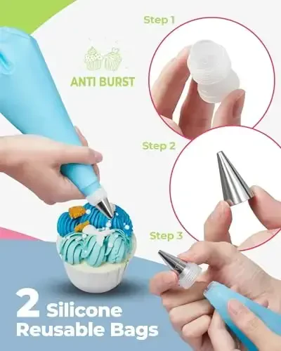 Kootek 32-Piece Piping Bags and Tips Set with 24 Icing Piping Tips, 2 Reusable Pastry Bags 12 Inch, Reusable Piping Icing Bags and Tips, Cake Decorating Kit for Frosting Cookie, Cupcake - 4