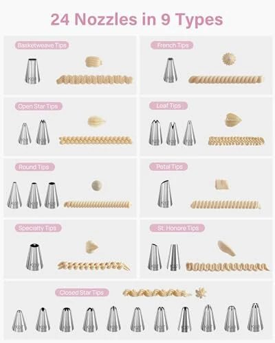 Kootek 32-Piece Piping Bags and Tips Set with 24 Icing Piping Tips, 2 Reusable Pastry Bags 12 Inch, Reusable Piping Icing Bags and Tips, Cake Decorating Kit for Frosting Cookie, Cupcake - 8