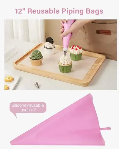 Kootek 32-Piece Piping Bags and Tips Set with 24 Icing Piping Tips, 2 Reusable Pastry Bags 12 Inch, Reusable Piping Icing Bags and Tips, Cake Decorating Kit for Frosting Cookie, Cupcake - 10