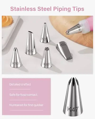 Kootek 32-Piece Piping Bags and Tips Set with 24 Icing Piping Tips, 2 Reusable Pastry Bags 12 Inch, Reusable Piping Icing Bags and Tips, Cake Decorating Kit for Frosting Cookie, Cupcake - 11