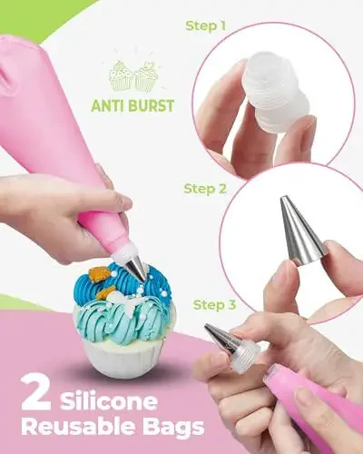 Kootek 32-Piece Piping Bags and Tips Set with 24 Icing Piping Tips, 2 Reusable Pastry Bags 12 Inch, Reusable Piping Icing Bags and Tips, Cake Decorating Kit for Frosting Cookie, Cupcake - 4