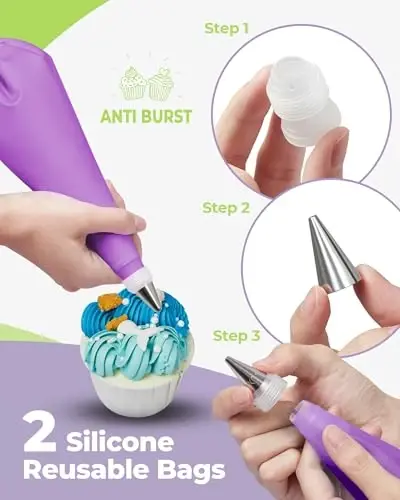 Kootek Набор кондитерских мешков и насадок из 32 предметов с 24 насадками для глазури, 2 многоразовых кондитерских мешка 12 дюймов, многоразовые мешки и насадки для глазури, набор для украшения тортов для печенья и кексов - 4
