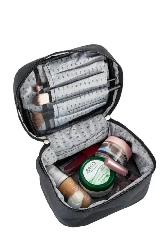 Ko'p funktsiyali 3 tadan iborat makiyaj sumkasi va 1 dona gubka to'plami - qora naqshli - 3