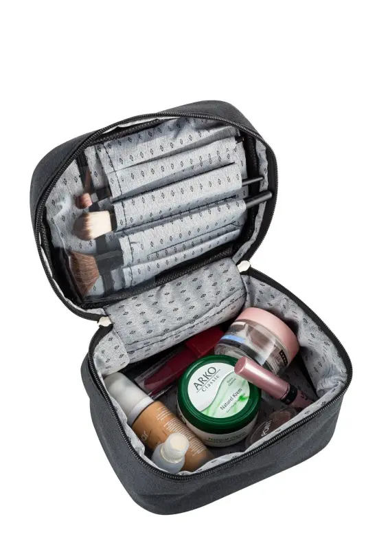 Ko'p funktsiyali 3 tadan iborat makiyaj sumkasi va 1 dona gubka to'plami - qora naqshli - 3