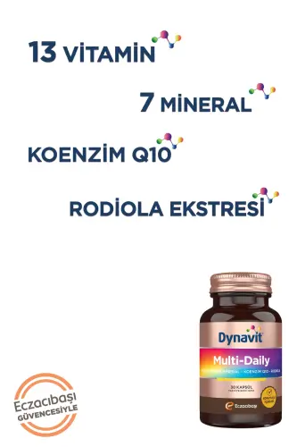 Ko'p kunlik Multivitamin & Mineral - Koenzim Q10 - Rodiyo 30 Kapsula - DYNAVIT (1)
