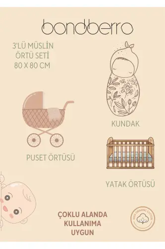Ko'p maqsadli muslin choyshab & adyol 3'li to'plami %100 paxta Oeko-teks sertifikati 80x80 sm - 4