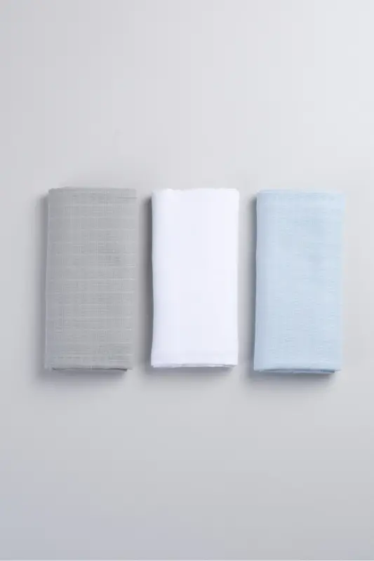 Ko'p maqsadli muslin yopqich va adyol 3 talik to'plam 100% paxta Oeko-tex sertifikatlangan 80 x 80 sm - Ko'k / Kulrang / Oq - 2