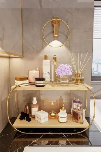 Koʻp maqsadli tartibga soluvchi oval javon yogʻoch stol usti Ban - 1