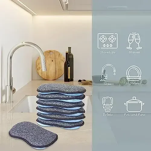 Ko'p maqsadli tozalovchi gubkalar oshxona uchun Scrub-it - Chizilmaydigan mikrofiber gubka, og'ir yuklarni tozalash qobiliyati bilan birga - Idishlar, qozonlar va tovarni bir vaqtning o'zida oson tozalash (6 dona, katta) - 1