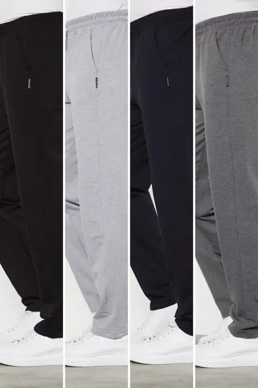 Ko'p rangli 4 ta erkaklar to'g'ri oyoqli qulay kesimli sport shim Premium mato - Qora - 1